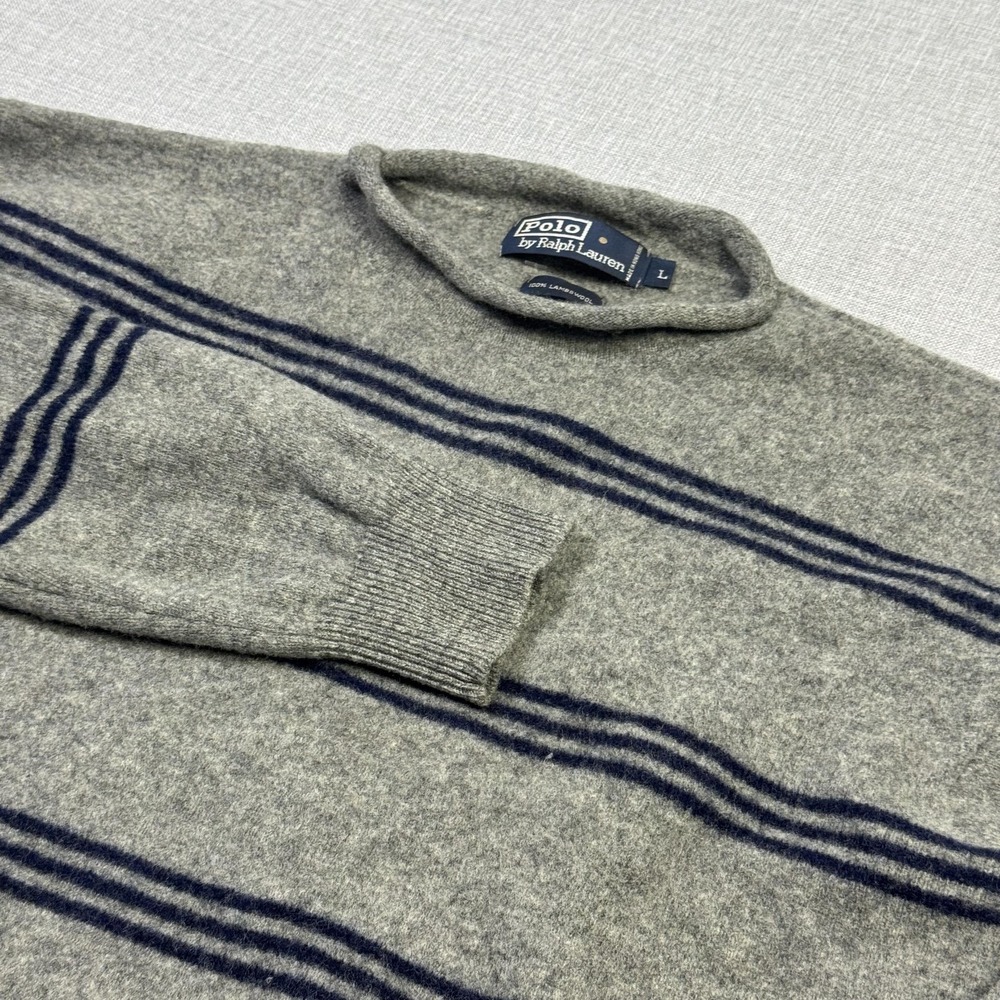 Polo Ralph Lauren‎ Roll Neck Lambswool Sweater Mens Medium Gray Striped Pullover